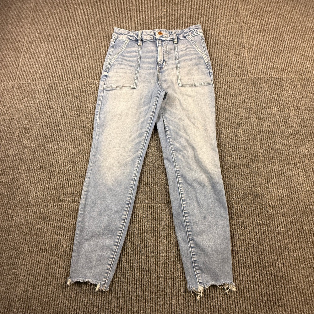 American Eagle Next Level Stretch High Rise Slim Raw Hem Jean Light Wash Size 8S